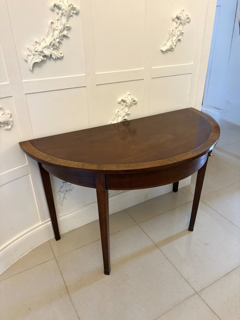 Large Pair of Antique George III Quality Figured Mahogany Demi Lune Console Tables